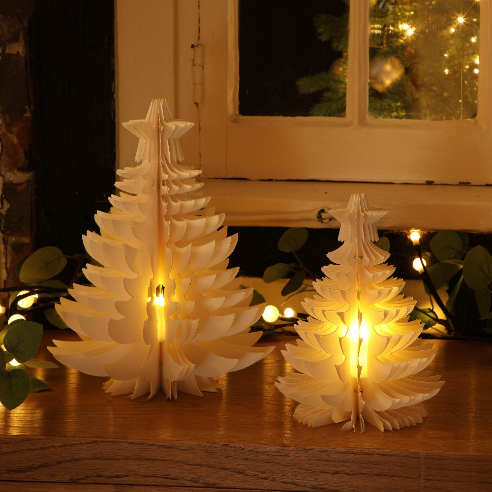 NOMA Cream Paper Tree with Flickering Effect Tealight - Set of 2