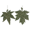 Gisela Graham - Green Glitter Leaf Christmas Tree Decoration - Single