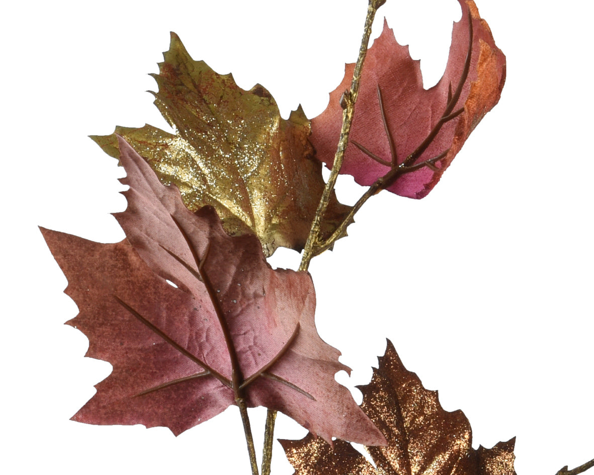 Autumnal Orange and Sparkling Gold Polyester Spray Leaves Pick