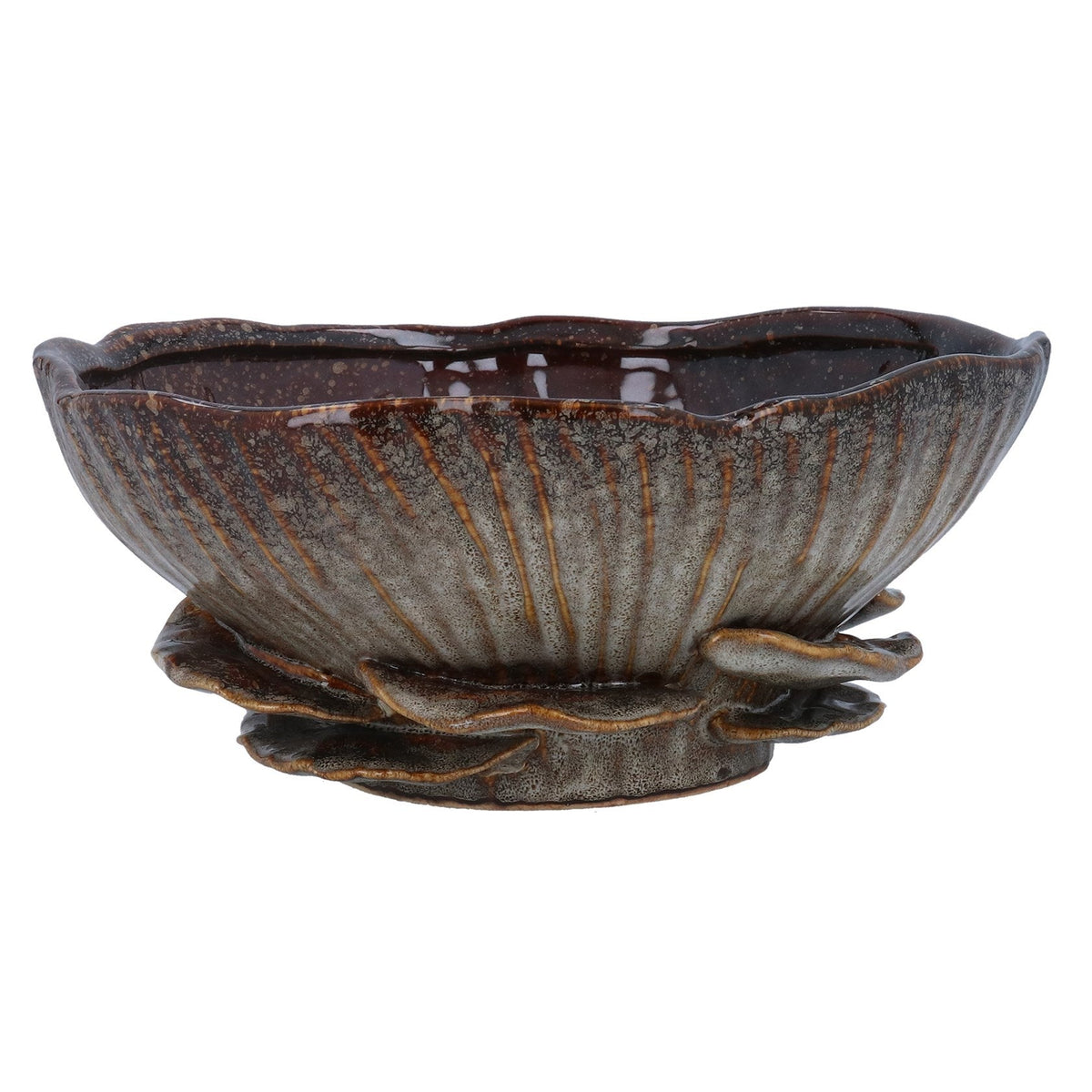 Gisela Graham Brown with Mushrooms Detail Stoneware Bowl - 9.5cm