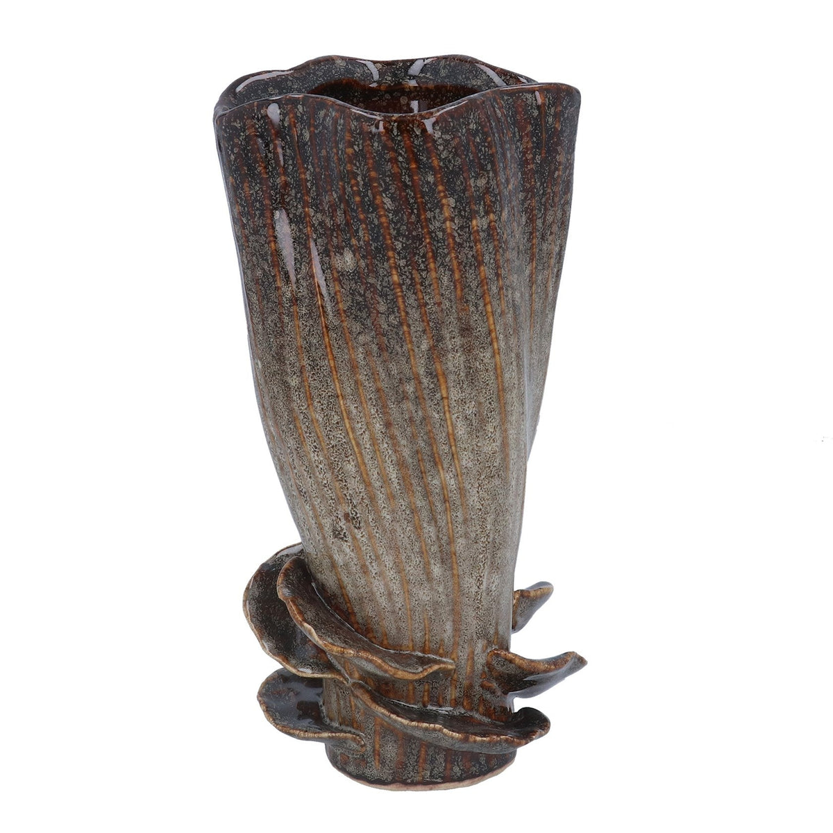 Gisela Graham Brown with Mushrooms Detail Stoneware Vase - 21cm