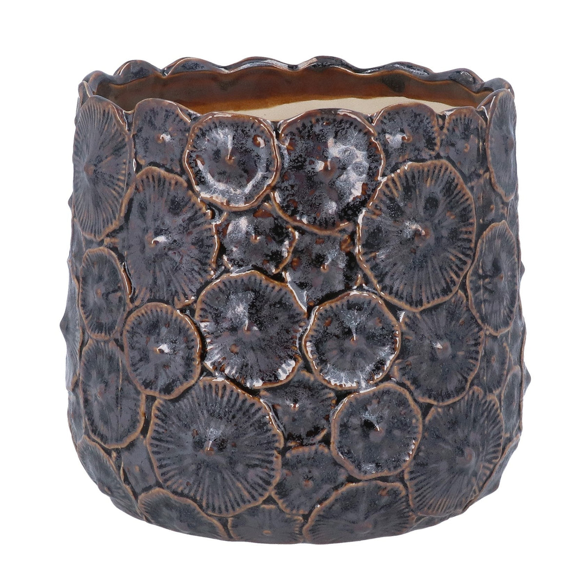Gisela Graham Brown Metallic Mushroom Stoneware Pot Cover - 16cm