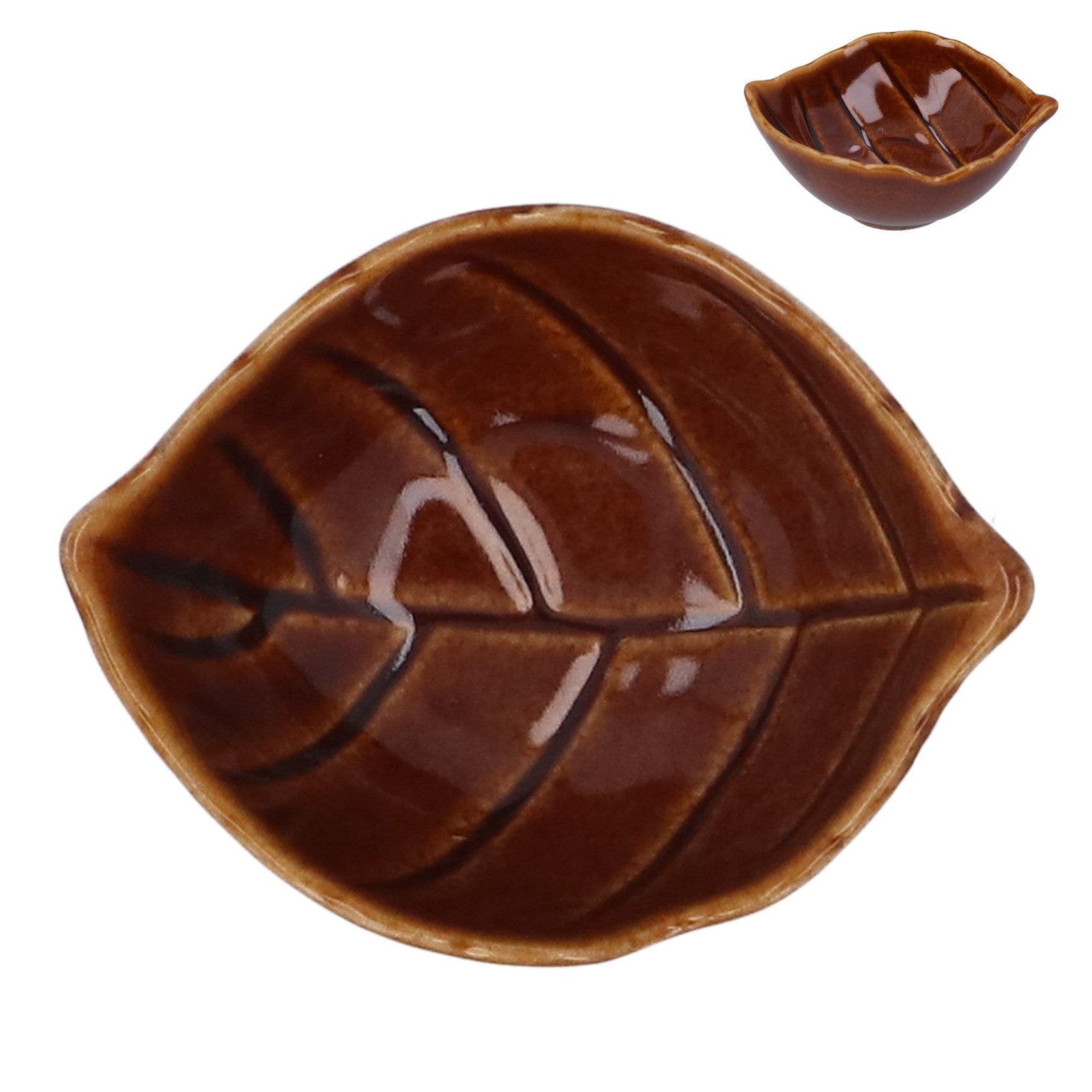 Gisela Graham - Stoneware Mini Dish 3cm - Brown Leaf