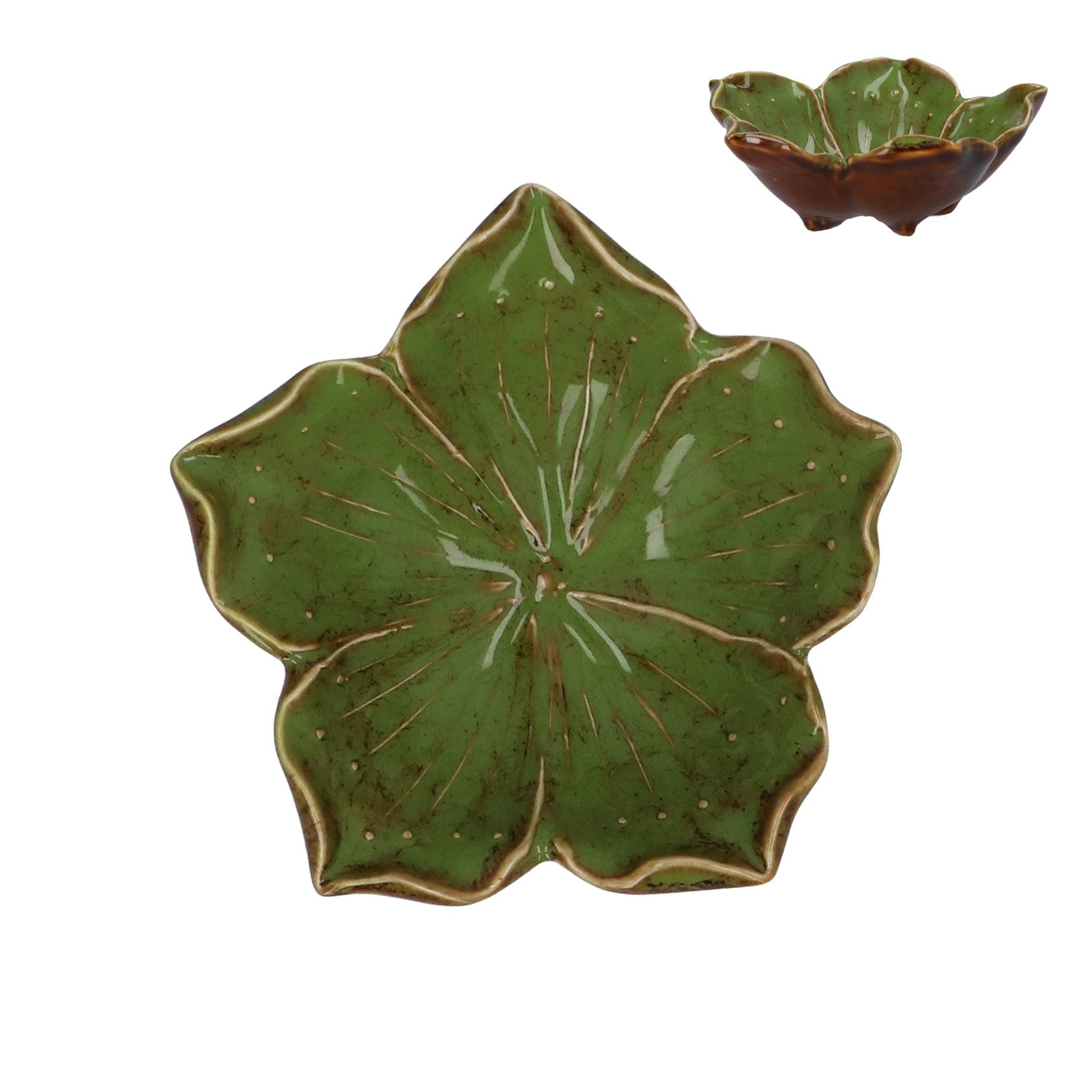 Gisela Graham - Green Reactive Stoneware Hibiscus Trinket Dish