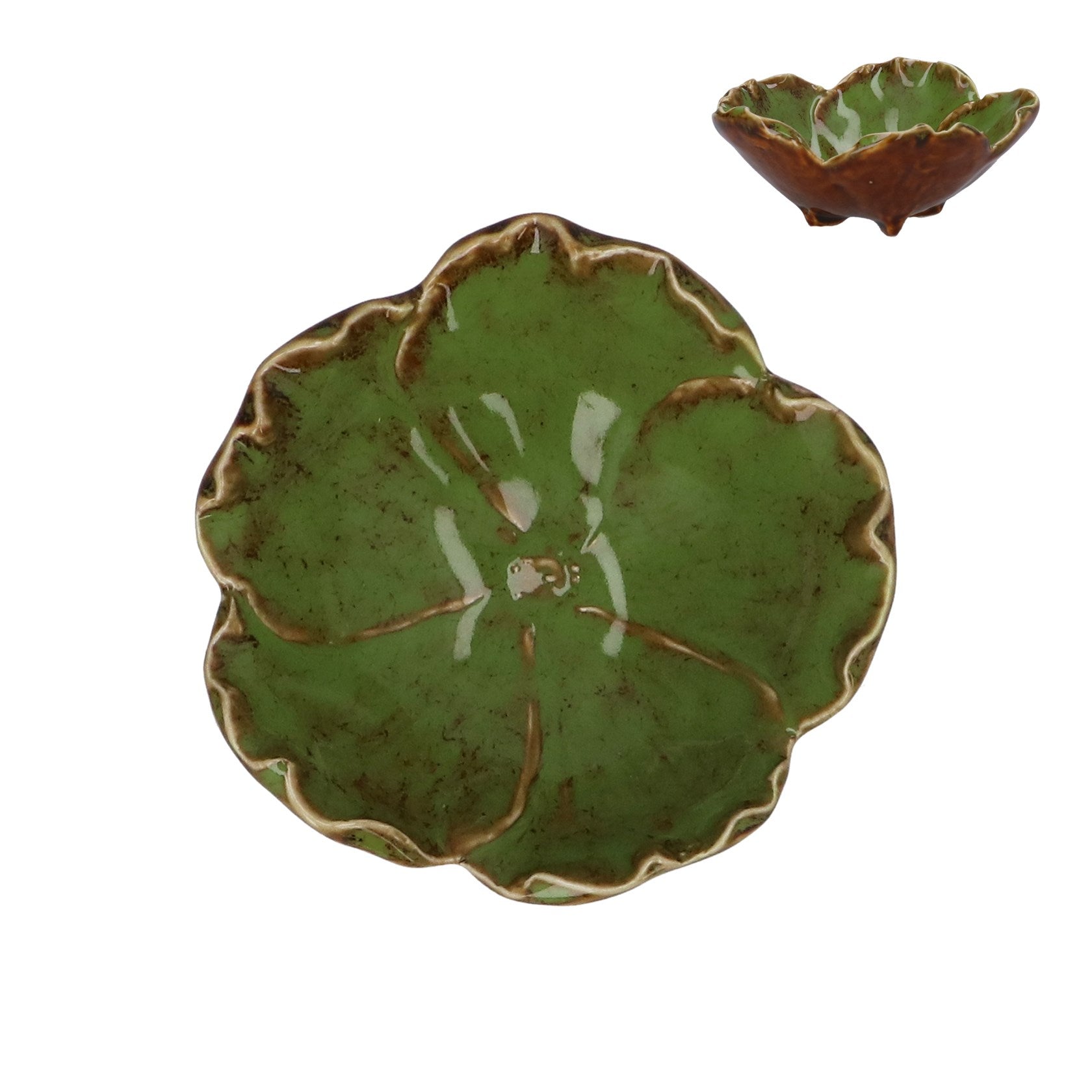 Gisela Graham - Green Reactive Stoneware Anemone Trinket Dish 11cm