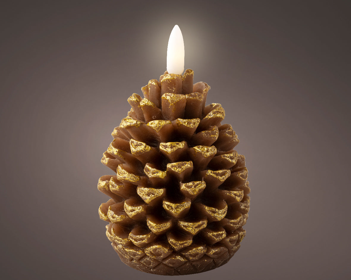 Pine Cone Battery Operated LED Candle with Warm White Flame