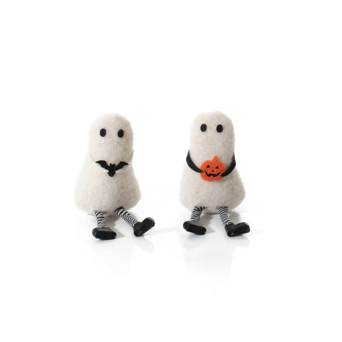 Spooktacular Ghost Shelf Sitter Holding Bat And Pumpkin