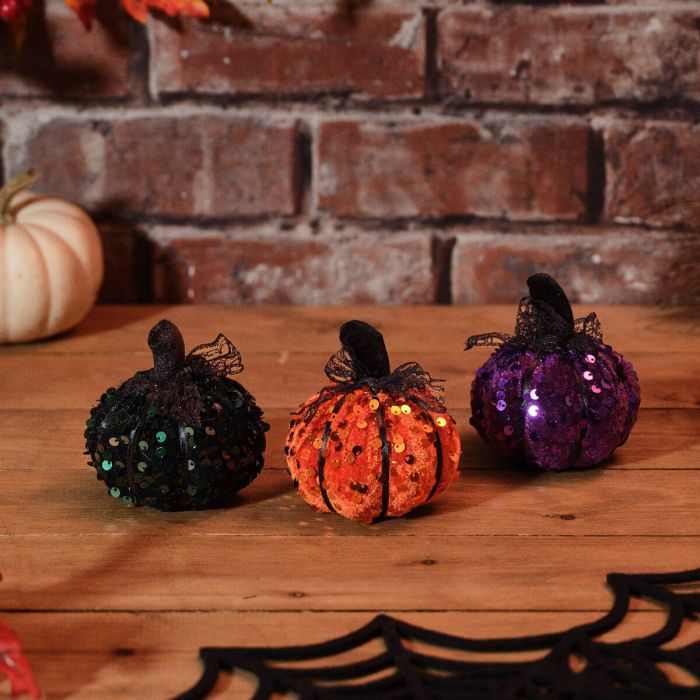 Spooktacular Sequin Polyester Pumpkin Ornament