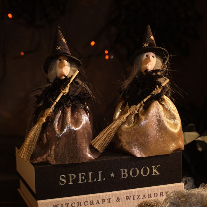 Creepy Cuties Silver or Gold Standing Witch Decorative Ornament 19cm