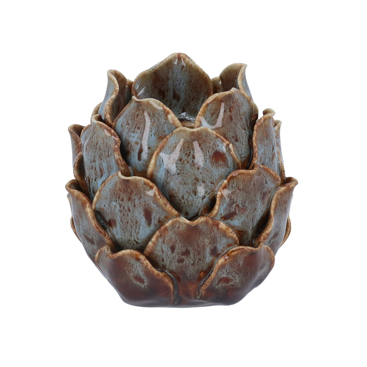 Gisela Graham Blue/Brown Reactive Glaze Artichoke Porcelain T-lite Holder - 10cm