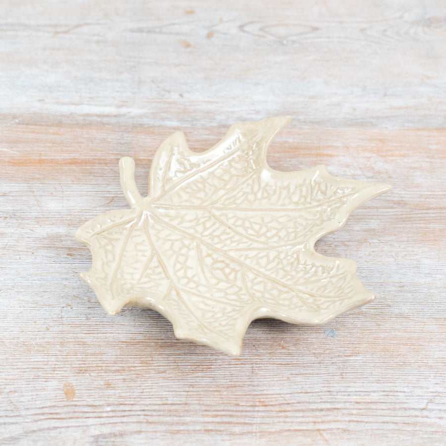 Cream Ceramic Leaf Trinket Dish 15cm