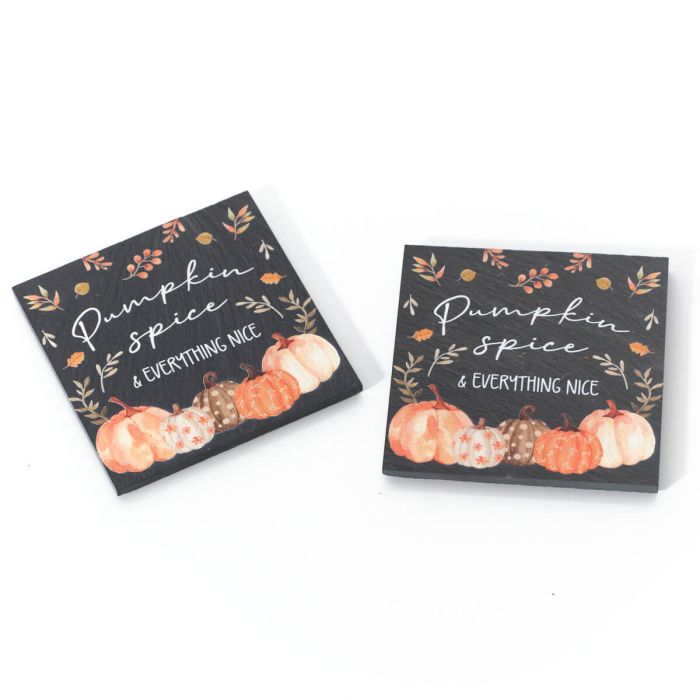 Harvest Pumpkin Set of 2 Slate Coasters Tied with String
