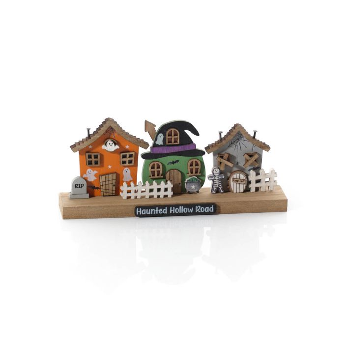 Spooktacular Haunted Hollow 3 House Wooden Block Ornament