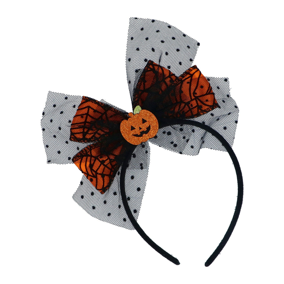 Gisela Graham Polyester Orange Pumpkin Bow Headband - 20cm