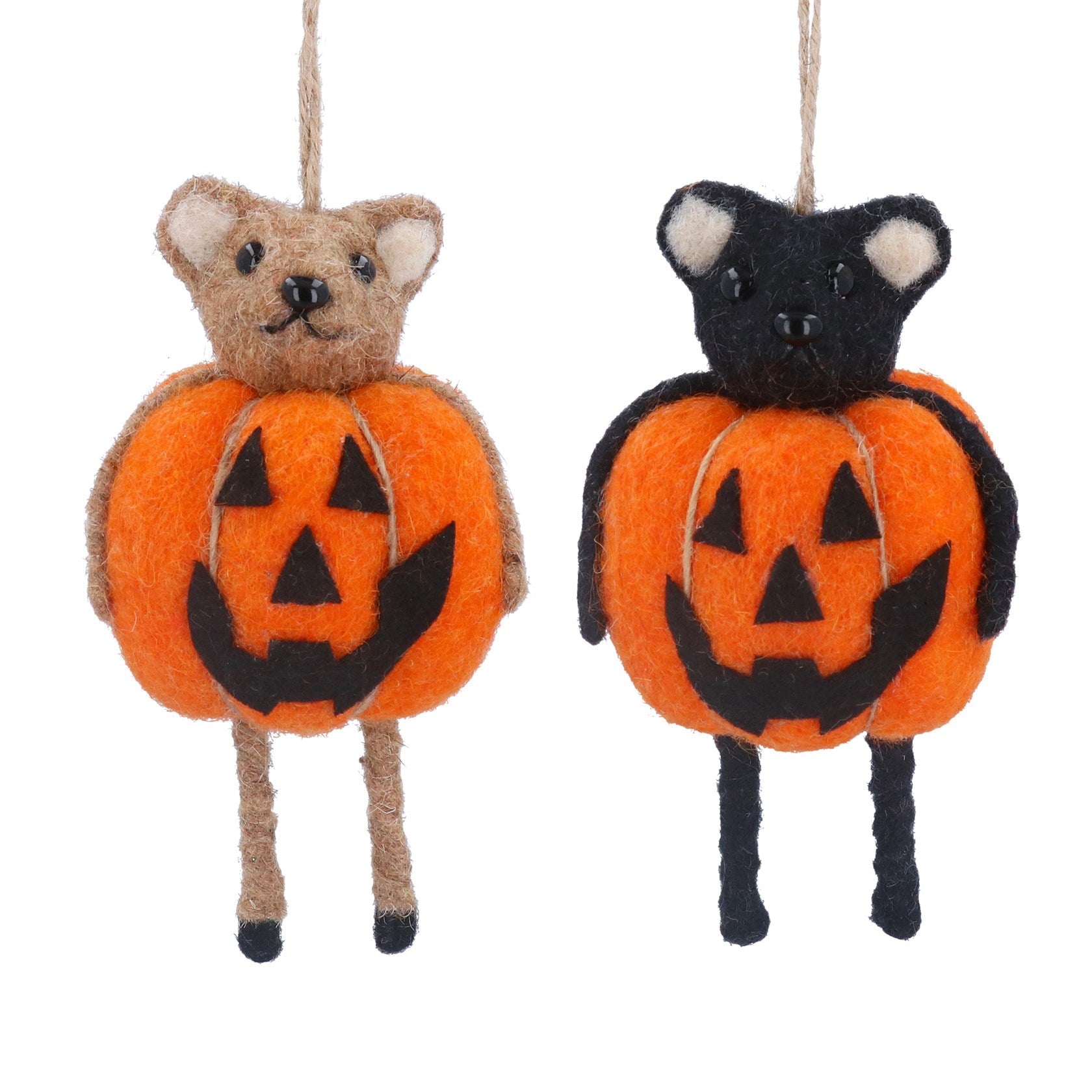 Gisela Graham - Mix Wool Hanging Dec 14cm - Pumpkin Bear