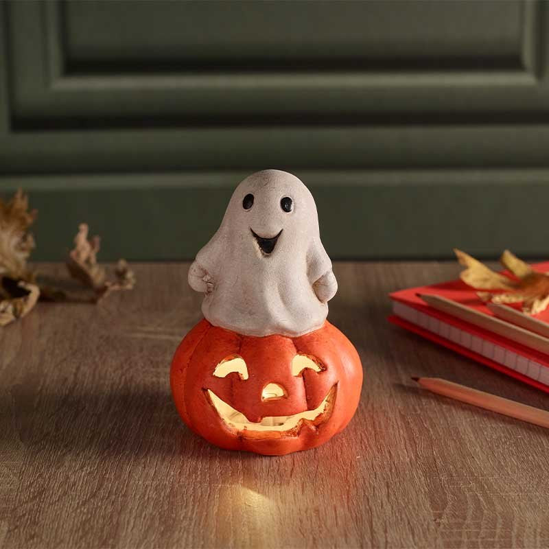 Light Up LED Ghost on Pumpkin Spooky-Kin Ornament