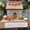 Harvest Home Autumn Cottage Wood House Block with Pumpkins