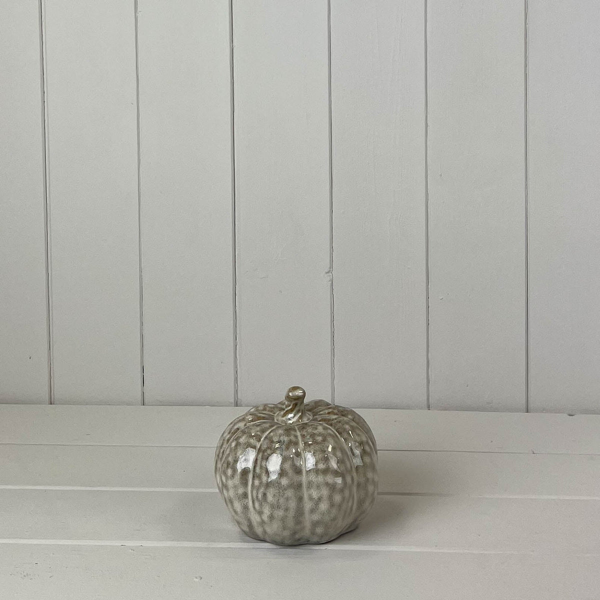 Grey Beige Mottle Textured Ceramic Pumpkin Ornament - 10cm