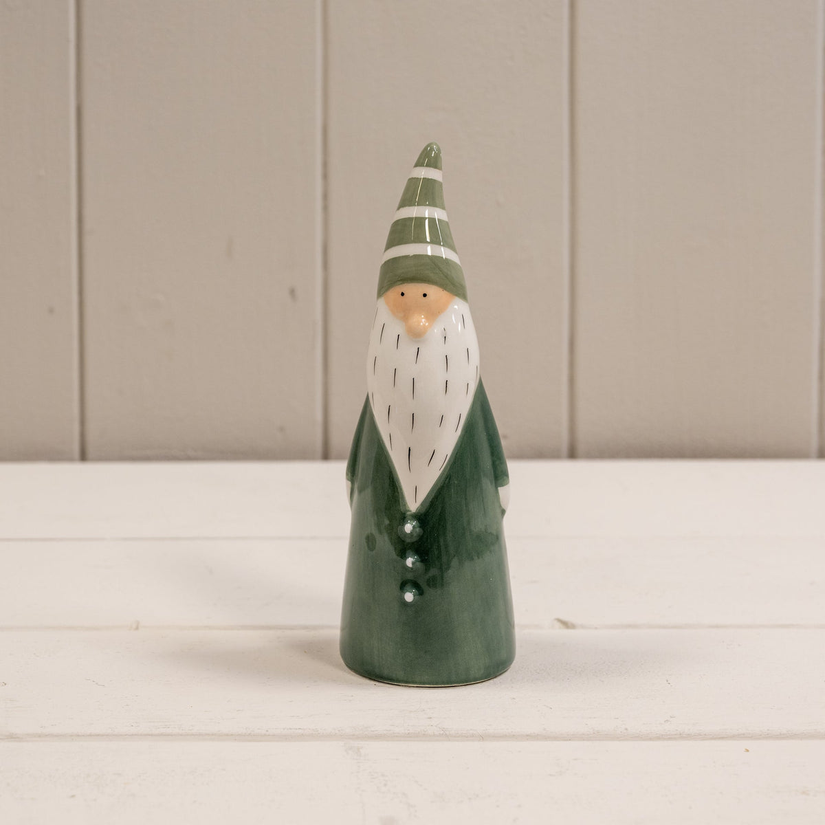 Dark Green and White Ceramic Gonk Decoration - 14cm
