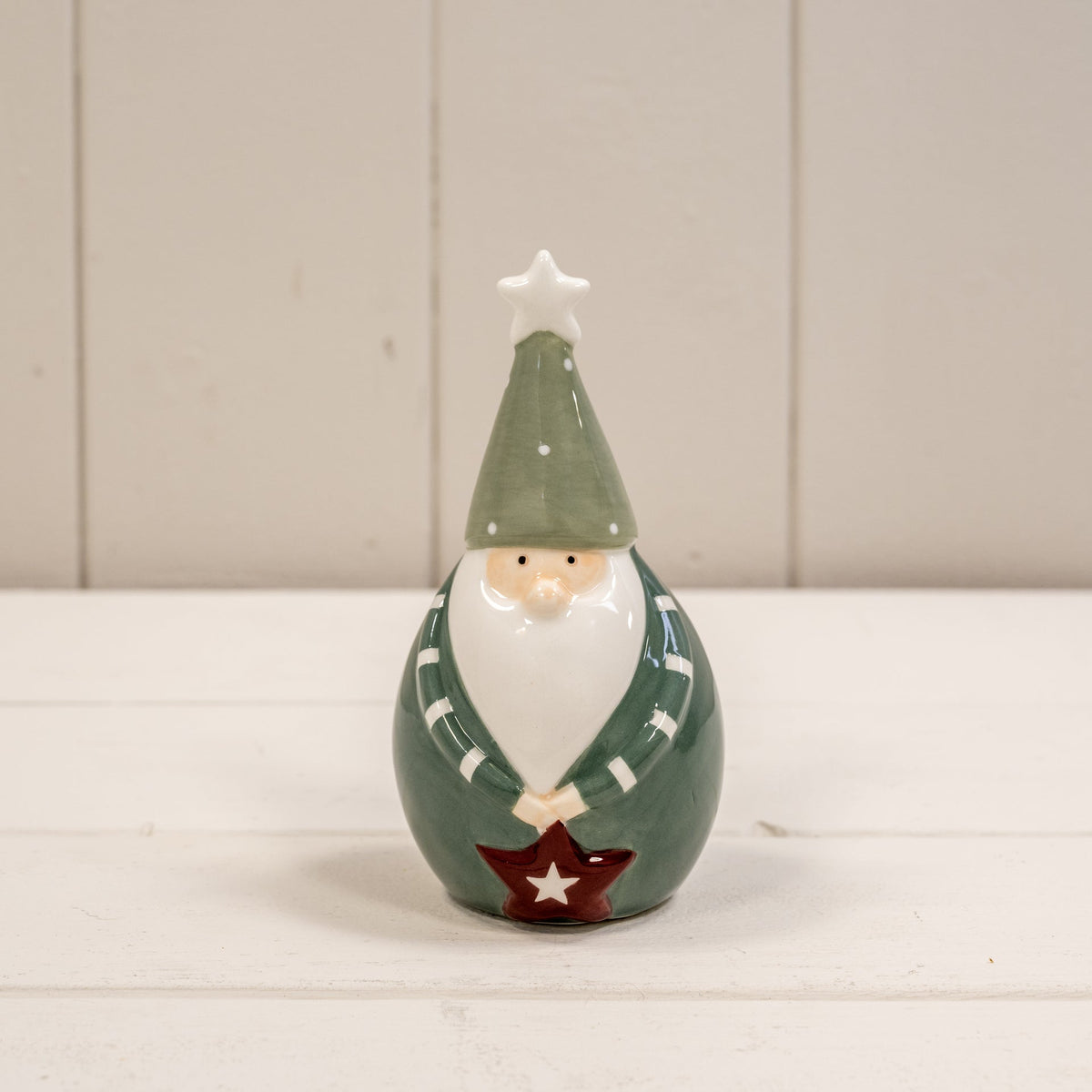 Dark Green and White Ceramic Gonk Decoration - 12cm
