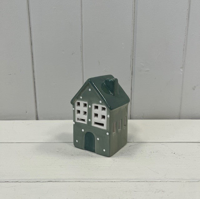 Green Ceramic LED House with Snowball Decoration