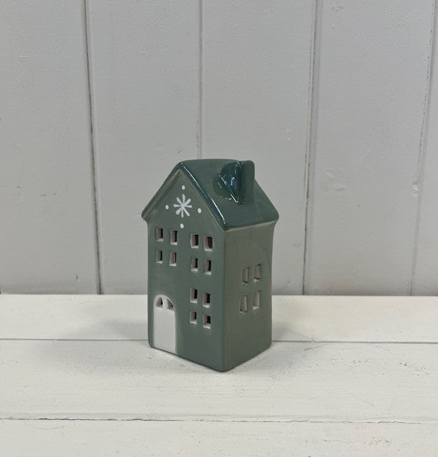 Green Ceramic LED House with Single Snowflake