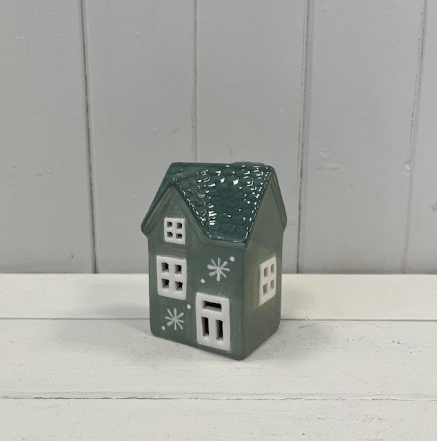 Green Ceramic LED House with Double Snowflake Detail