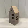 Medium Grey Ribbed Ceramic LED House with Sand Roof