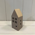 Small Grey Ribbed Ceramic LED House with Sand Roof