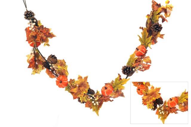 Autumnal Artificial Garland 160cm Pumpkin & Leaf