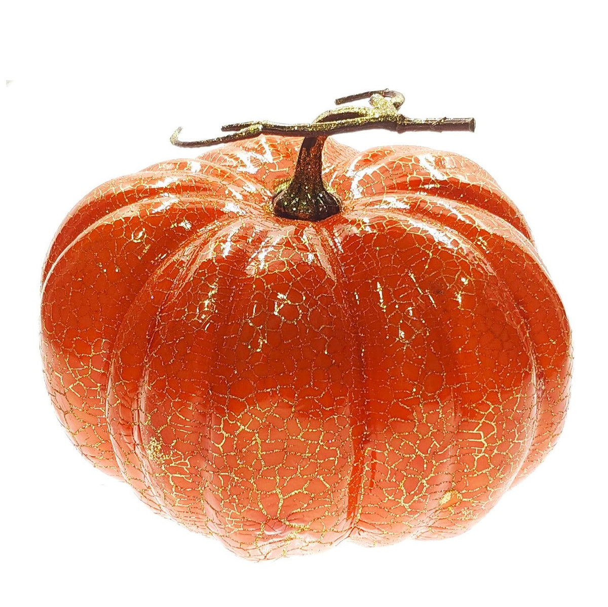 Large Orange Crackle Pumpkin with Glitter Stalk - 25cm