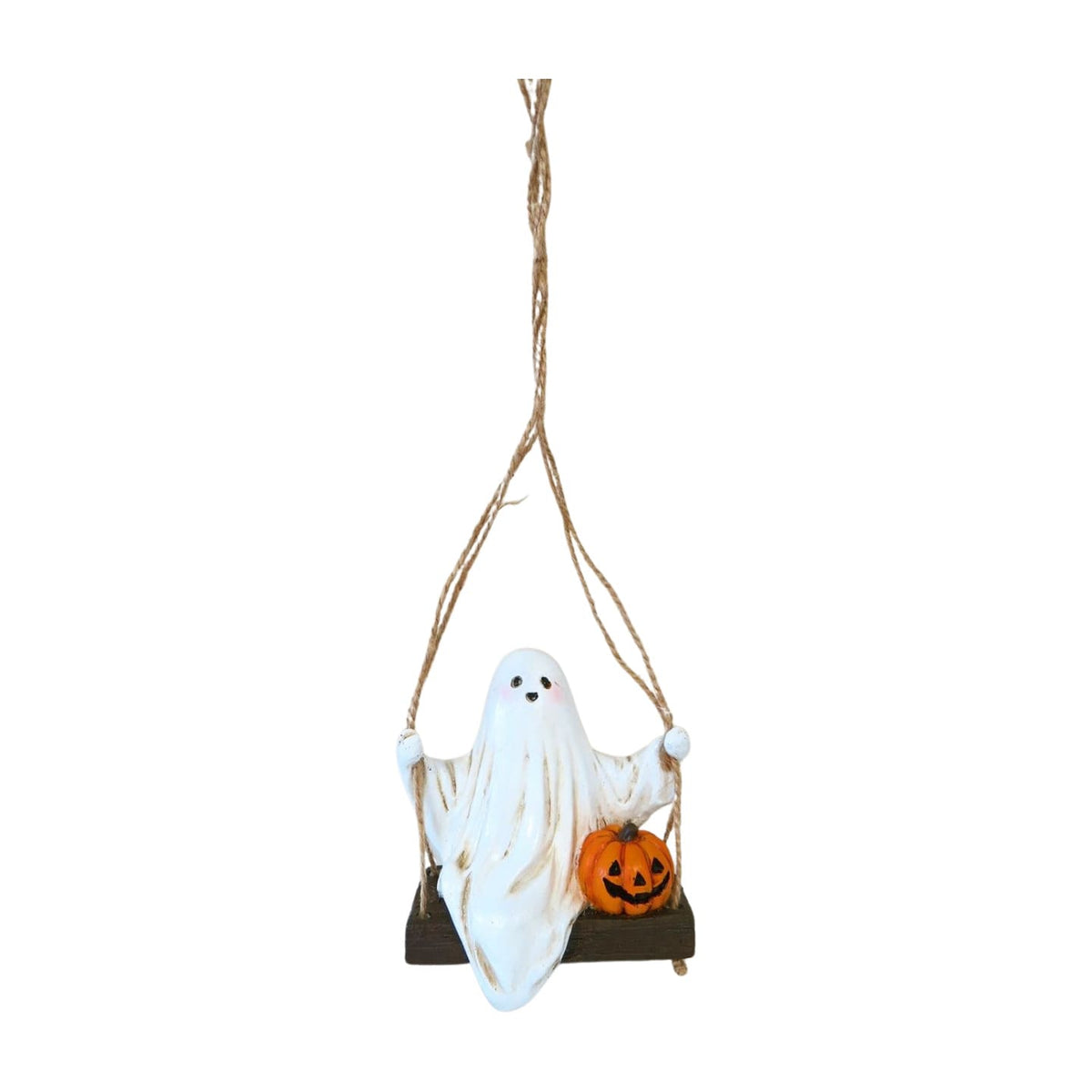 Halloween Ghost with Pumpkin on Swing - 12.3cm