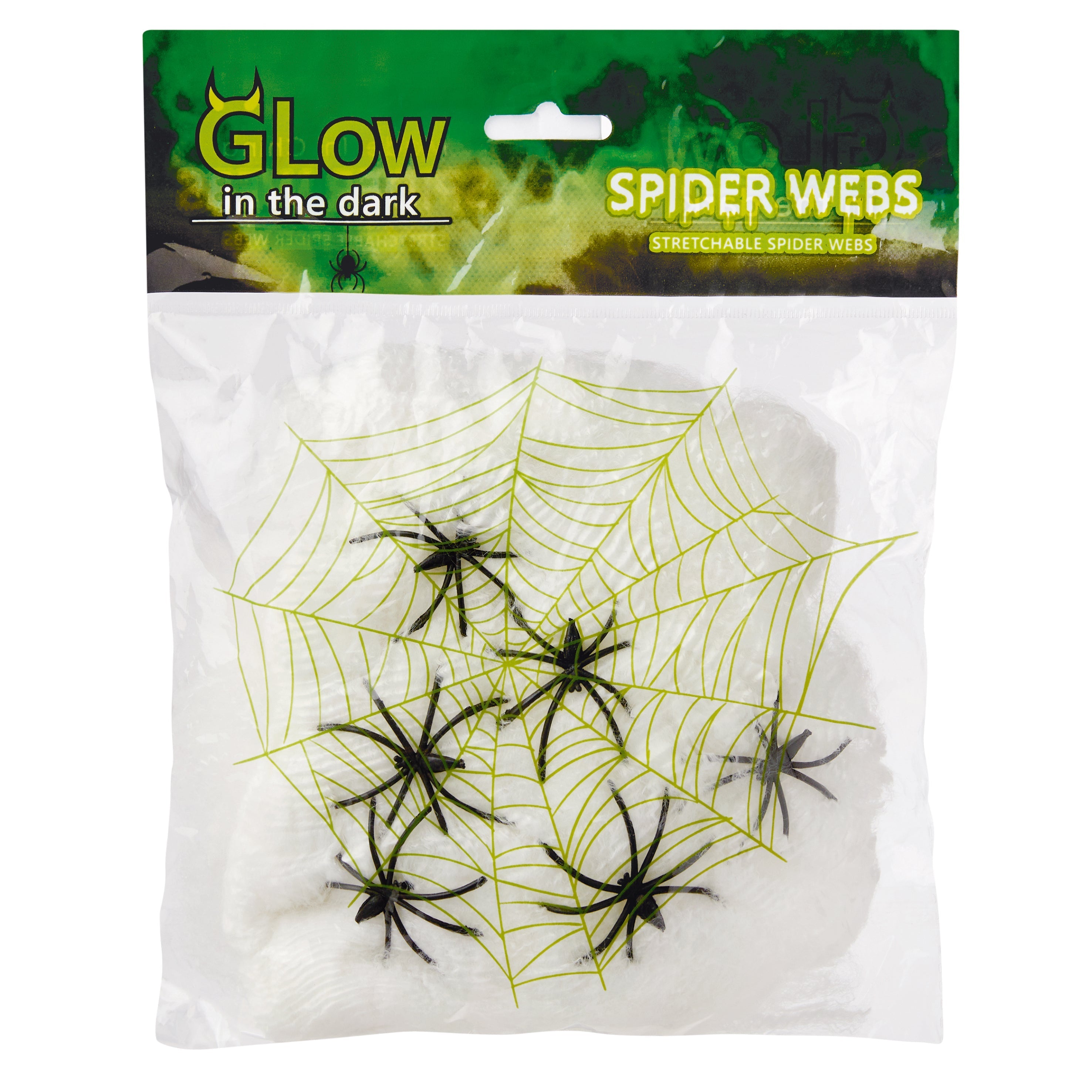 Glow In The Dark  Spiderweb with 6 Spiders 58g