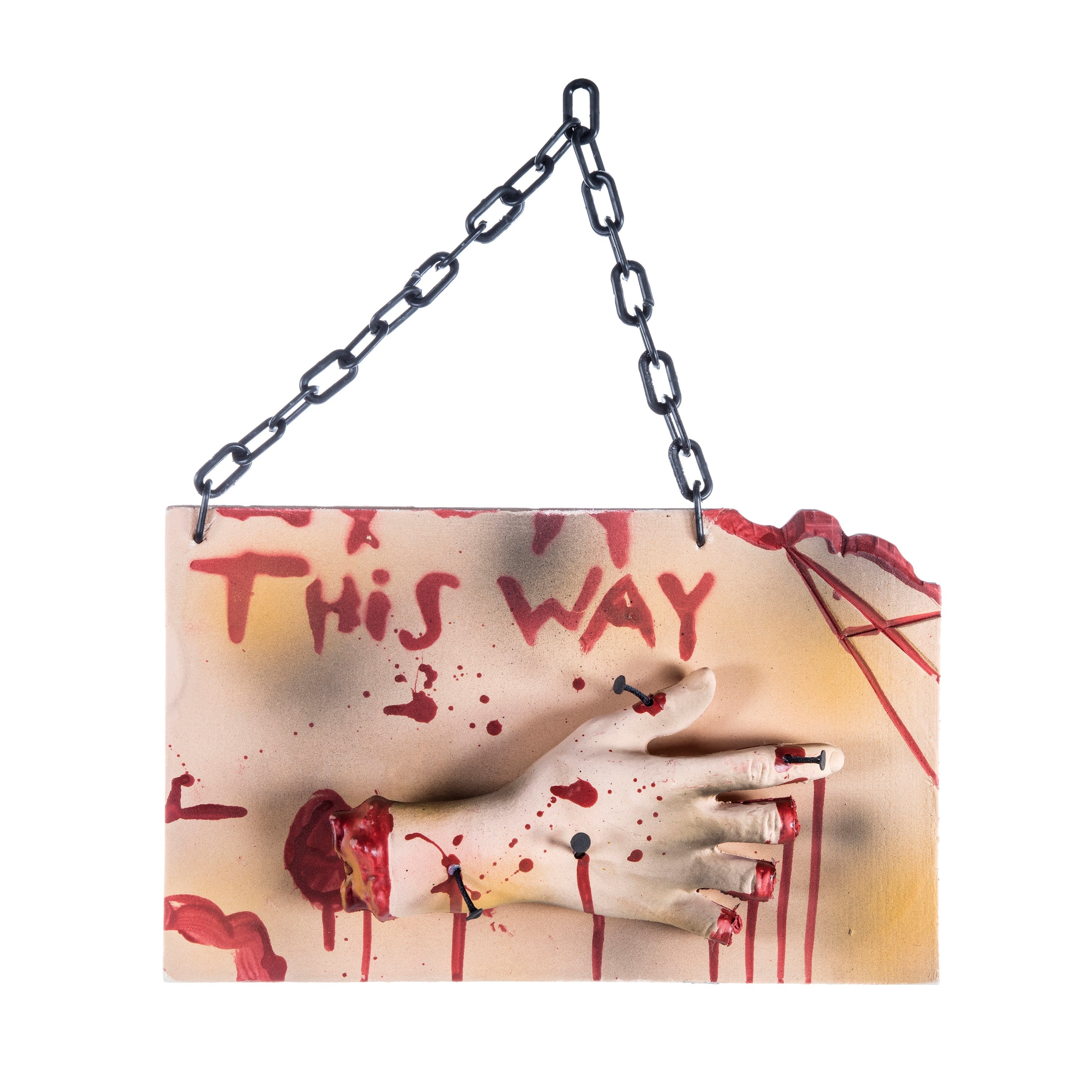 Halloween Hanging Sign with Bloody Hand Pointing This Way