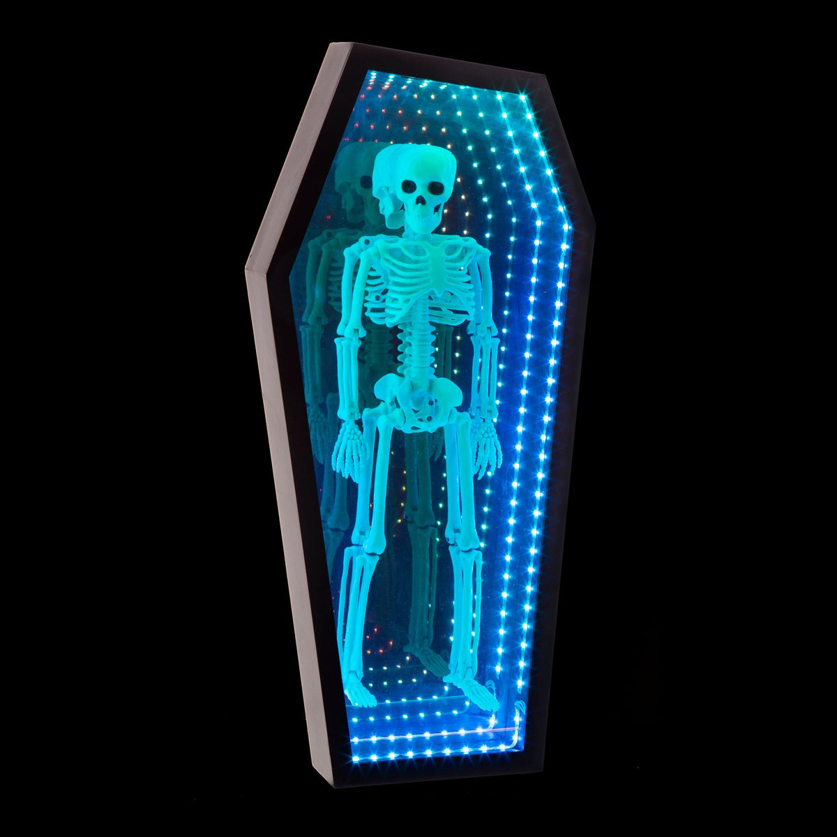 Lit Coffin with 3D Skeleton Inside Infinity Mirror M-A USB 48cm