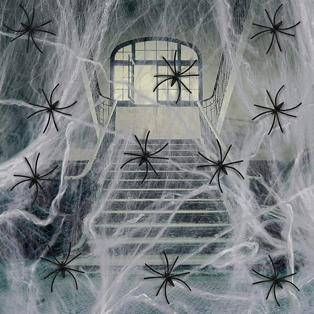 3oz 85g of Decorative Halloween Spider Webbing with 8 Black Spiders