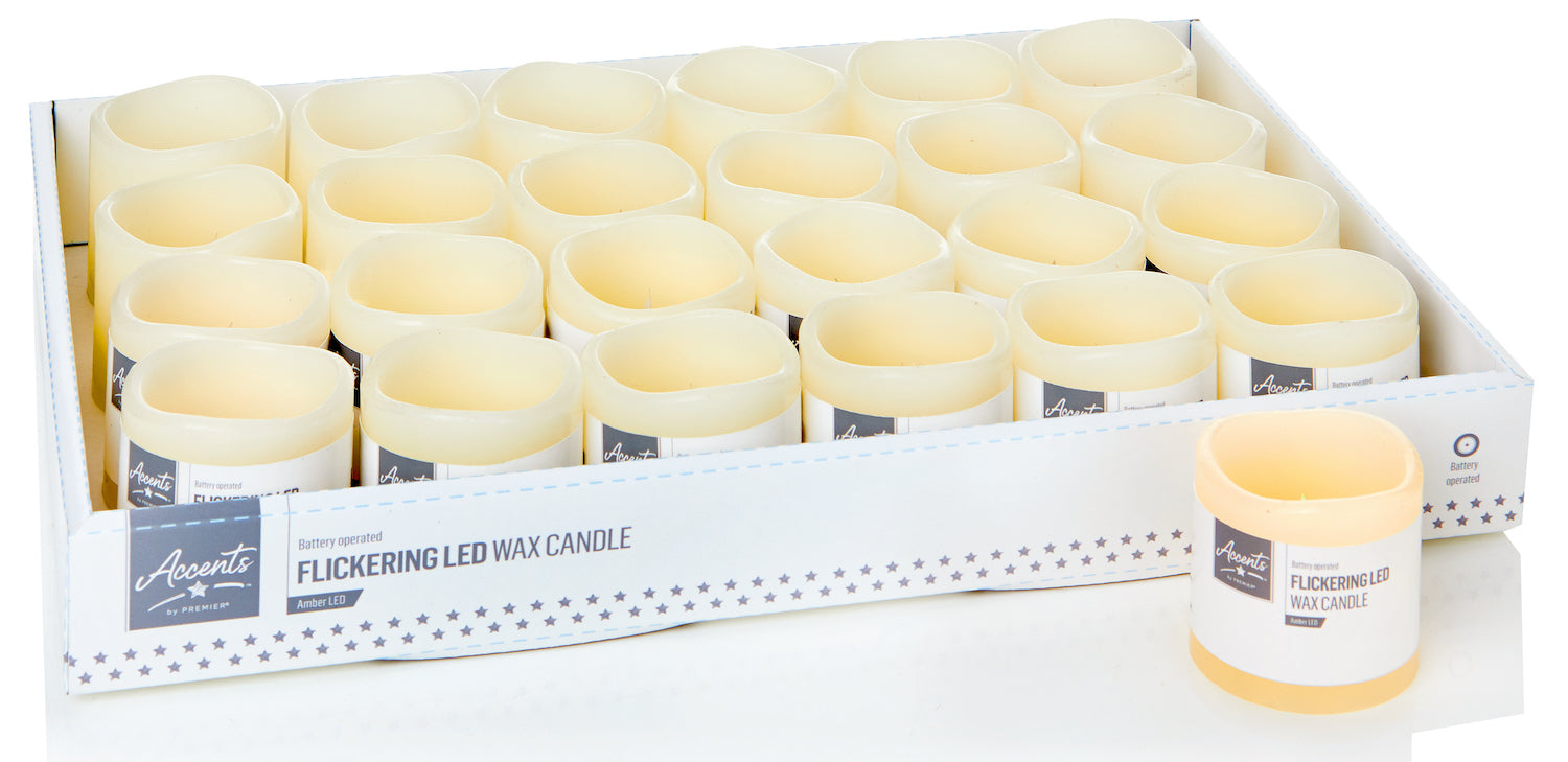 Battery Operated Cream Flicker Wax Candle with Amber LED