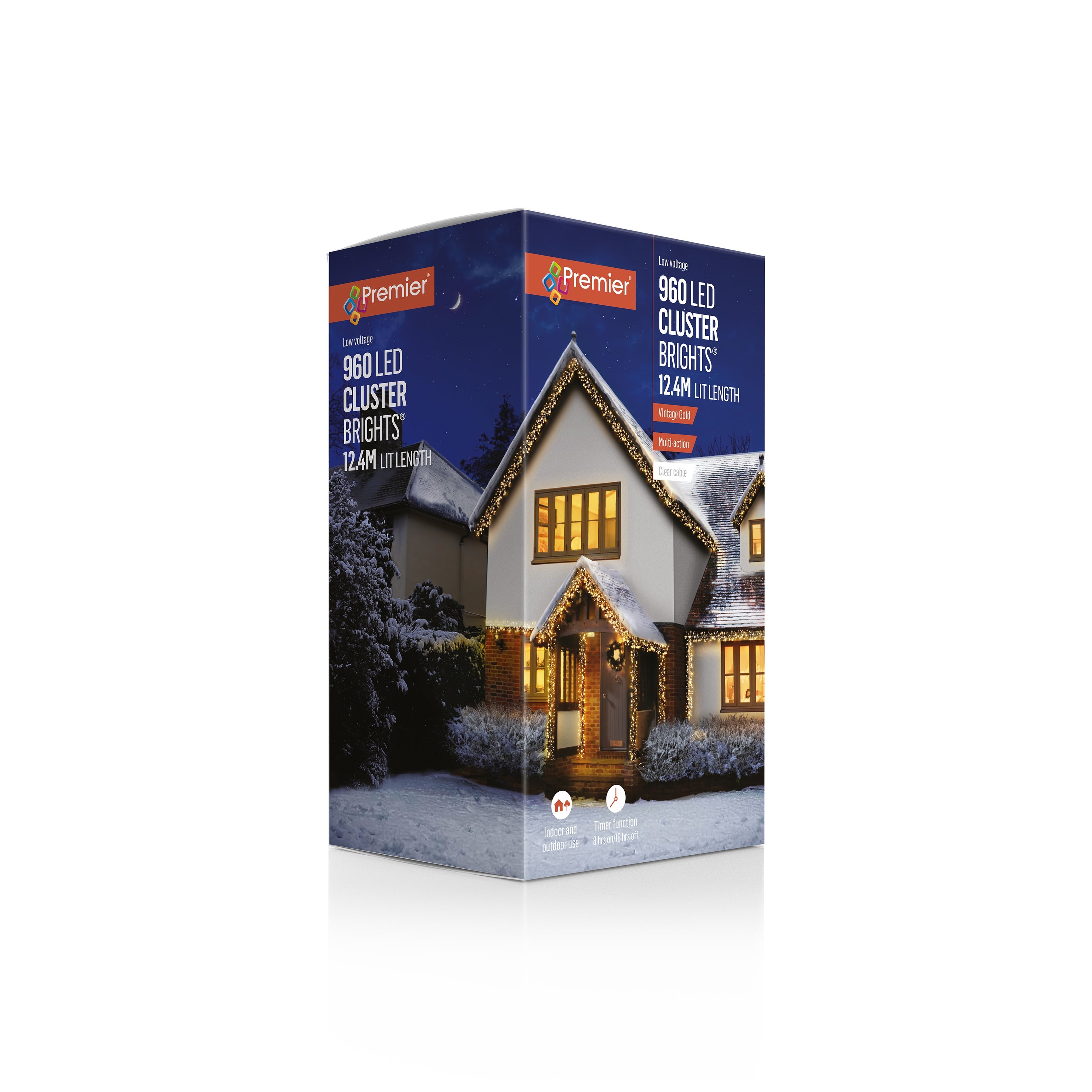 Premier Vintage Gold LED Multi Action Christmas Cluster Lights Cluster Brights Clear Cable