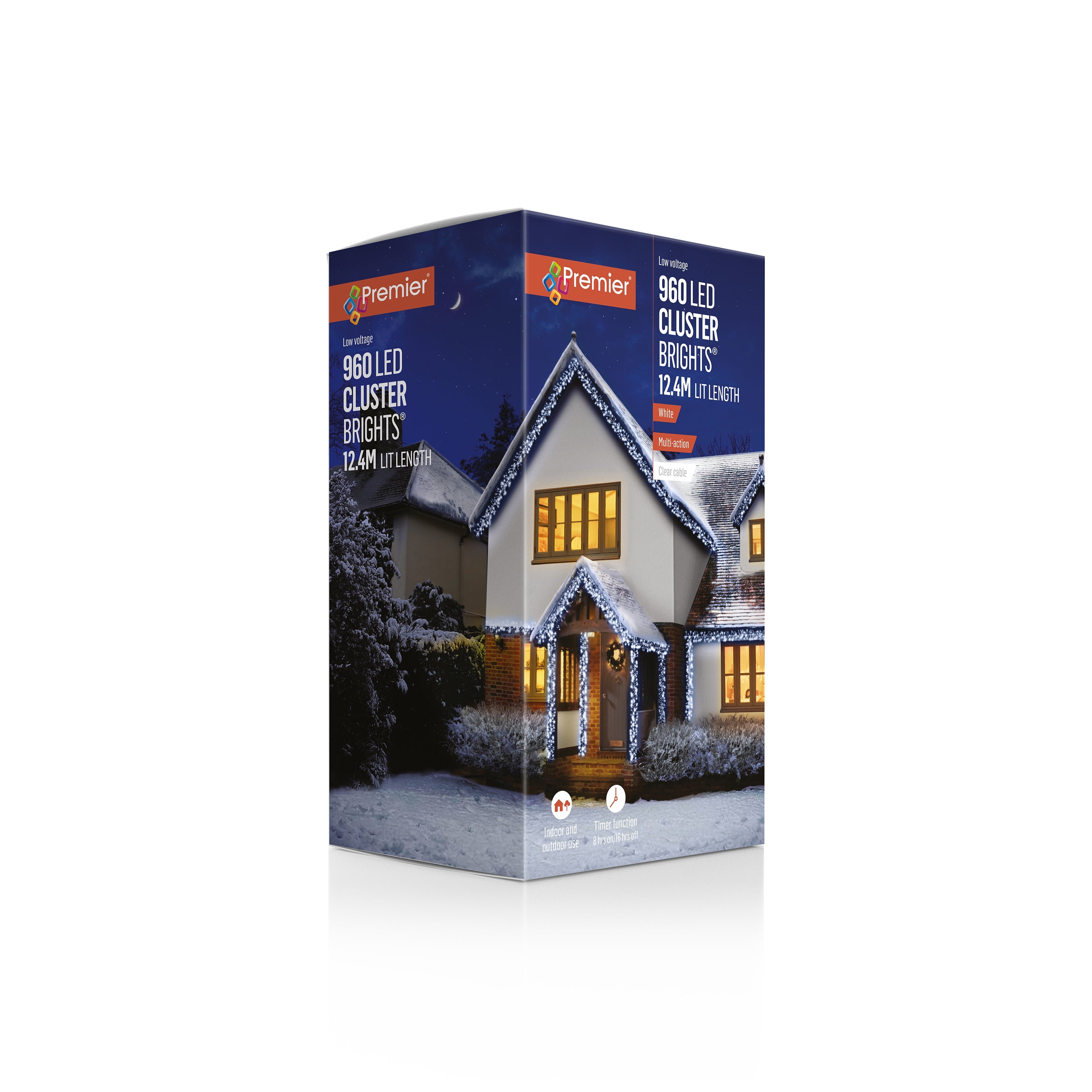 Premier Cool / Cold White LED Multi Action Christmas Cluster Lights Cluster Brights Clear Cable