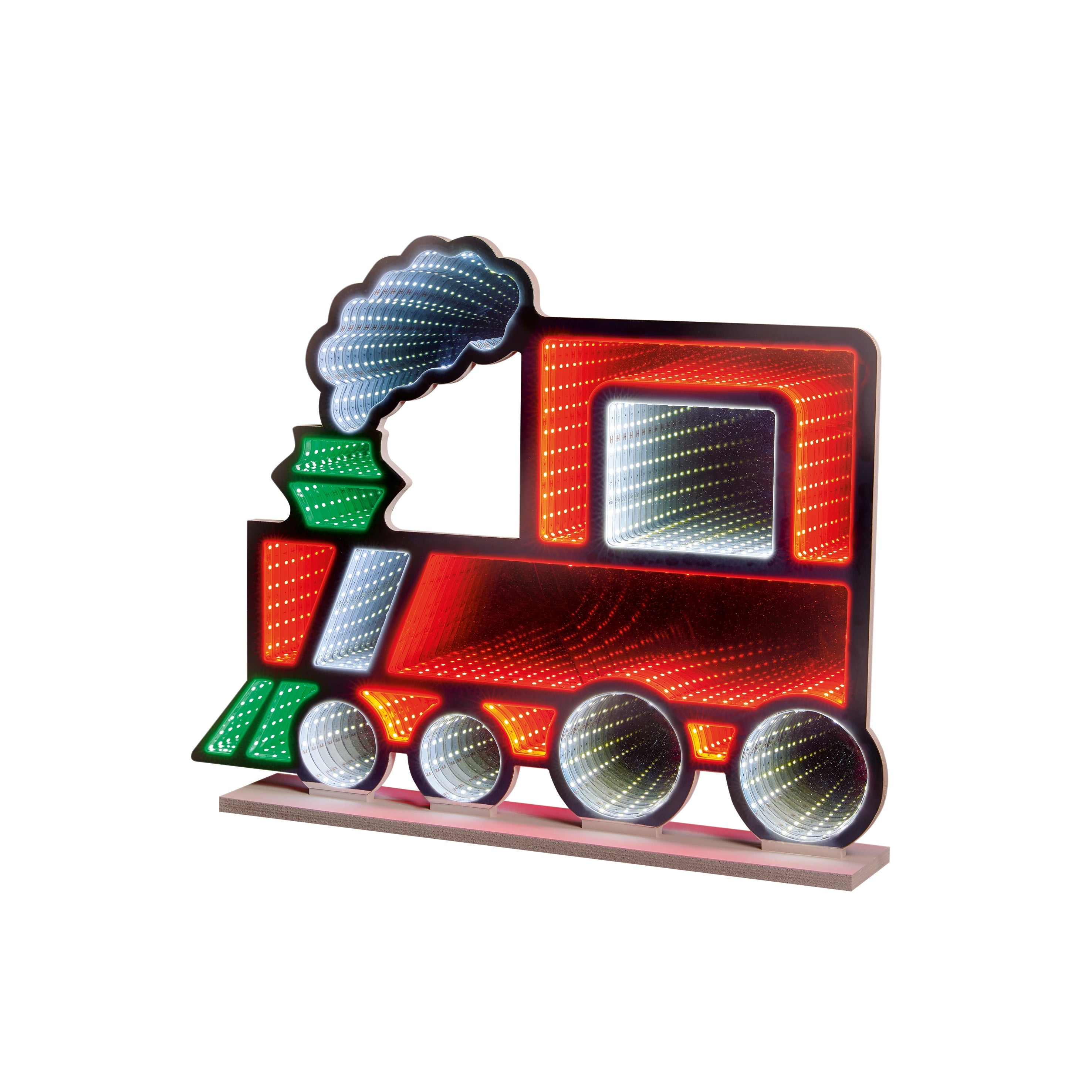 Premier 60cm Red Steam Train Infinity Mirror Light with Moving Wheels