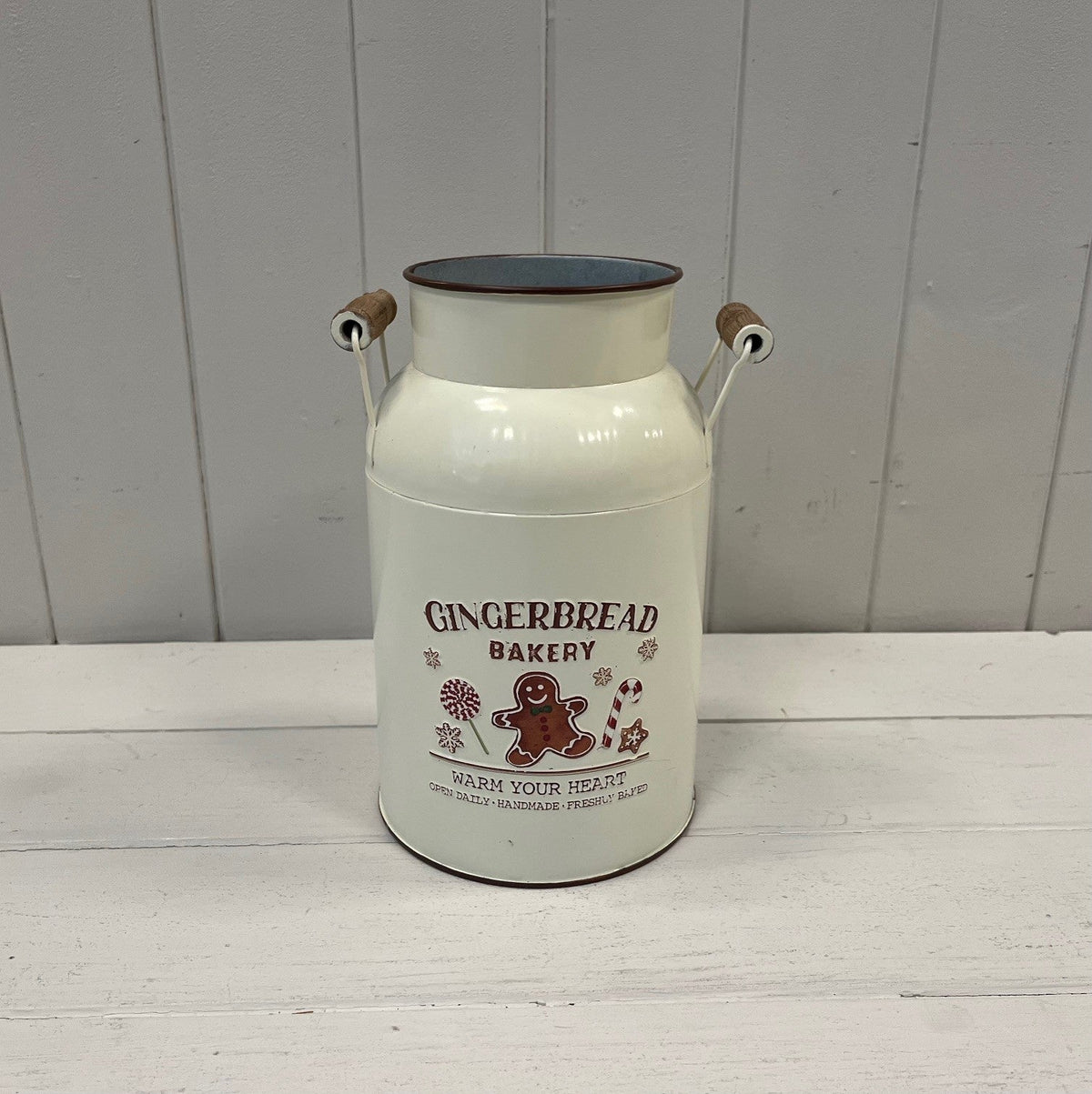 Cream 'Gingerbread Bakery' Urn with Wooden Handles