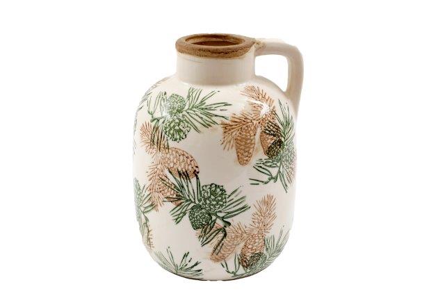 Autumnal Pinecone Patterned Vase with Handle 20.5cm