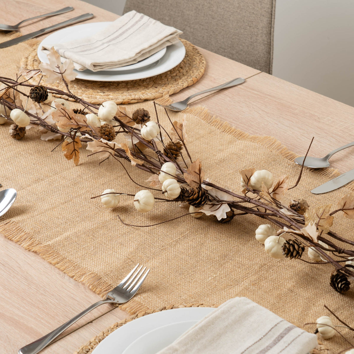 Autumn Brown & Cream Mini Pumpkin, Pinecone & Leaf Twiggy Garland -150cm