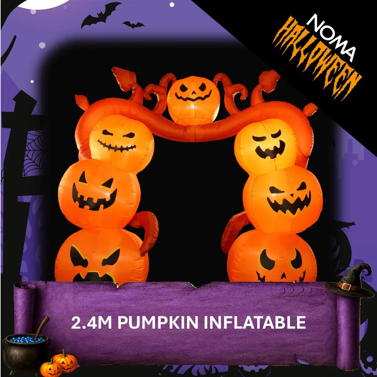 Noma Large Halloween 2.4m Inflatable Pumpkin Arch with Built in Lights