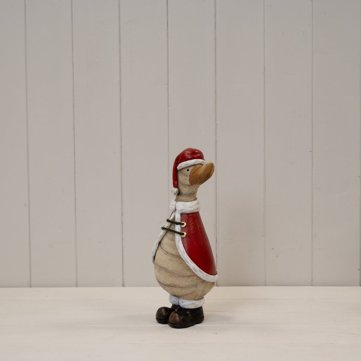 Festive Polyresin Duck With Santa Hat Ornament