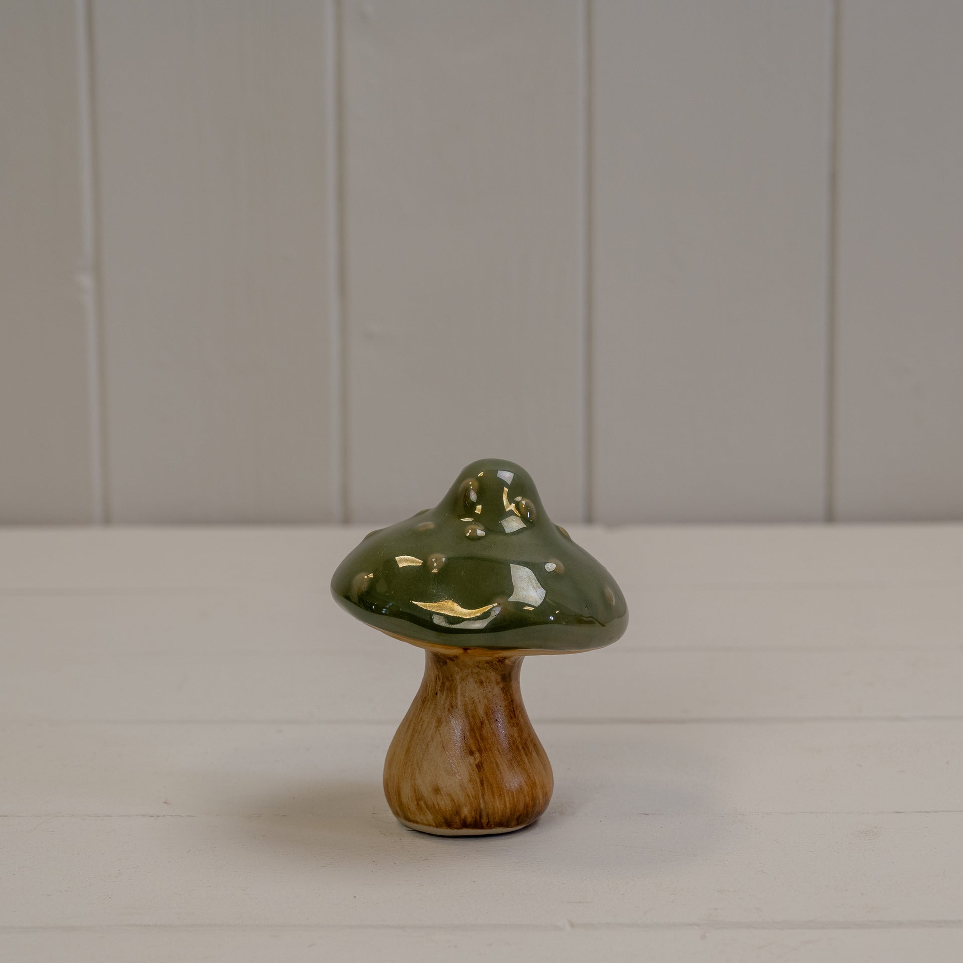 Dark Green Ceramic Mushroom Decoration - 9.8cm
