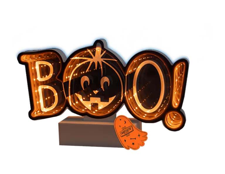 LED Battery Operated Infinity Light Boo Pumpkin - 14cm
