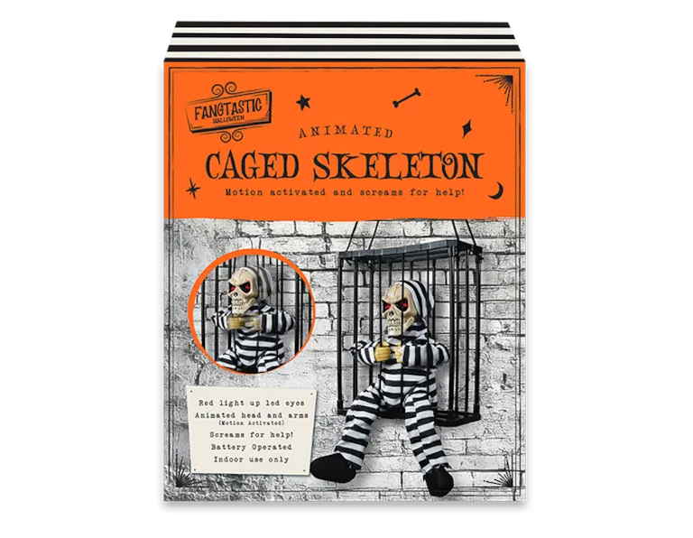 Halloween Animated Caged Skeleton Prisoner Decoration