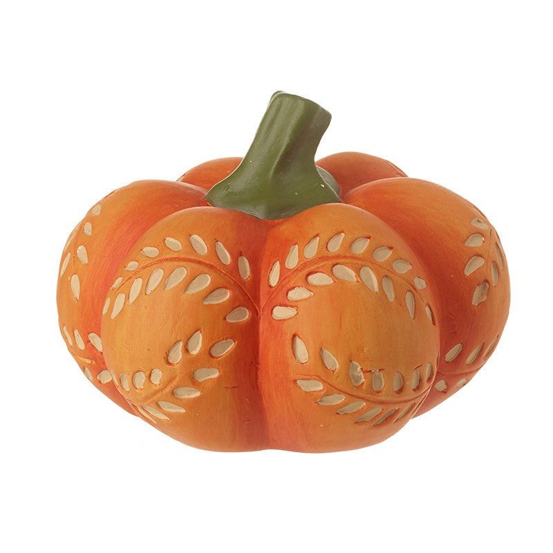 Orange Cut Out Leaved Design Pumpkin Ornament - 14cm