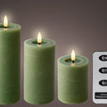 Set of 3 LED Green Wax Candles with Flame Effect